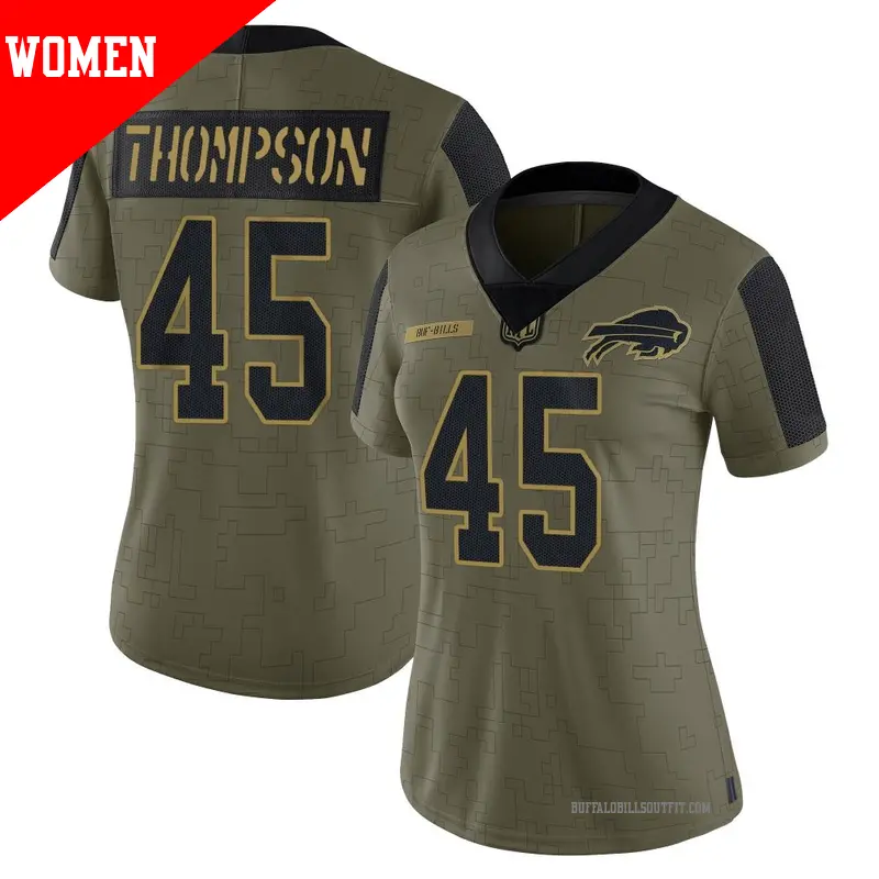 Women's ＃45 Shaq Thompson Buffalo Bills Limited Olive 2021 Salute To Service Jersey