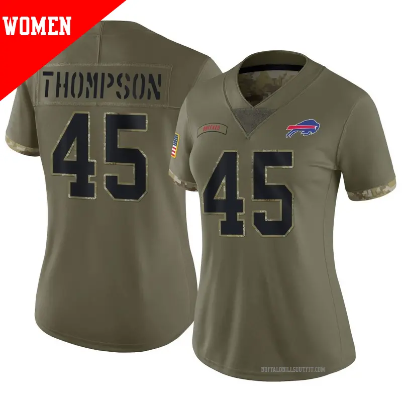 Women's ＃45 Shaq Thompson Buffalo Bills Limited Olive 2022 Salute To Service Jersey